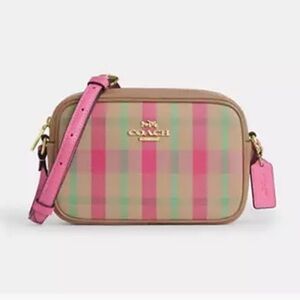 🌸 Coach NWT Mini Jamie‎ Camera Bag With Pink Plaid Print and Gold Hardware